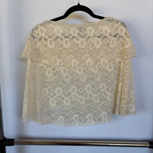 Vintage Cream Lace Sheer Top Grandma Delicate Floral Bridal Shawl Wedding Angel Size M