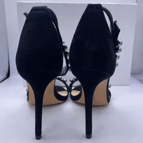 Neiman Marcus suede pearl ankle strap high heel sandals women Size 8