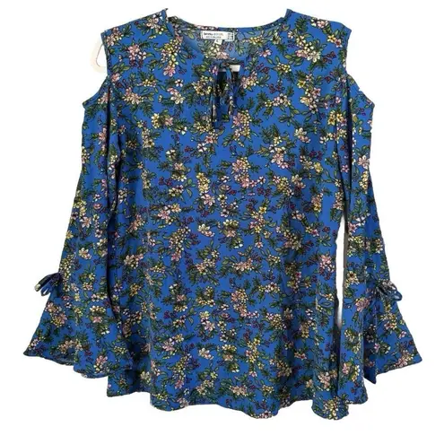 Bershka BSK GIRL Floral Cold Shoulder Blouse Size L Bell Sleeve Chiffon