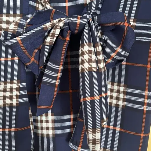 West Kei Women's Medium Plaid Blouse With Bow Tie Back