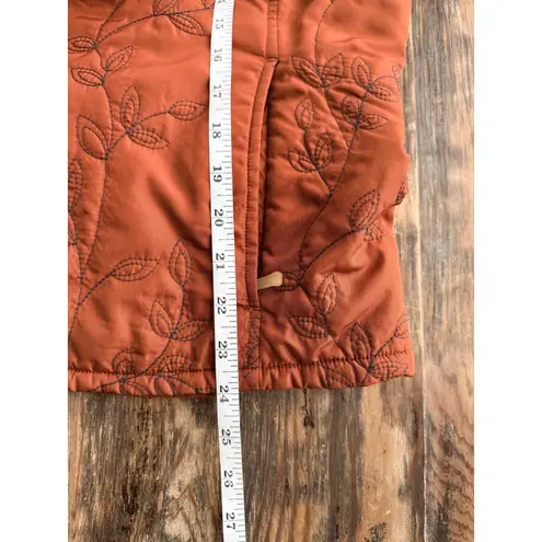 Eddie Bauer A8  Womens Quilted Vest Orange Embroidered Leaf Full Zip Size L