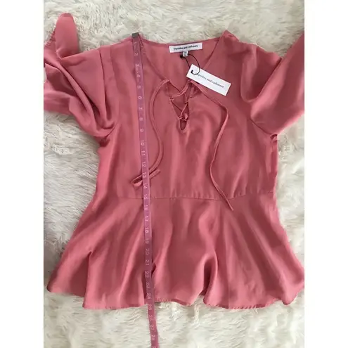 Coral Pink Lace Up Peplum Top Blouse Short Flutter Sleeve Flowy XS X