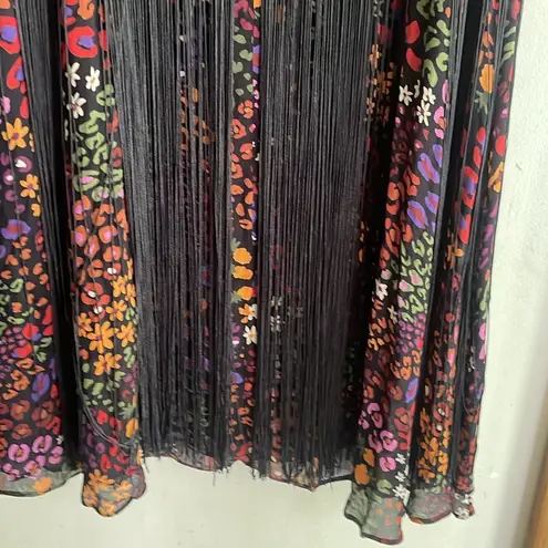 Farm Rio Wild Mix Mixed-Print Fringe Midi Skirt