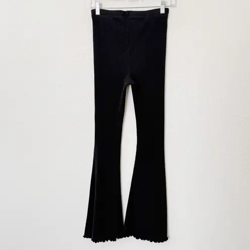 Aerie [] Black Kick It Ribbed Knit High Rise Flare Wide Leg Pants Pull On Small S - Image 3