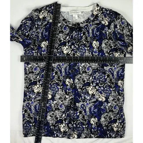 Christopher & Banks Paisley Rose Print Cardigan Sweater Blue Small 100% Cotton