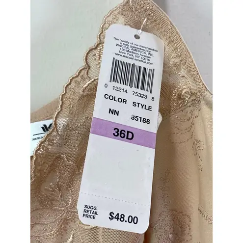 Wacoal Lovely Lace Nude Bra Size 36D Sexy Underwire Sheer Mesh Adjustable 85188