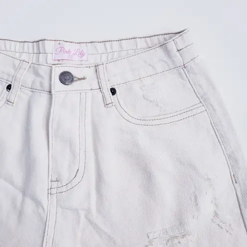 Pink Lily  White Distressed Denim Shorts