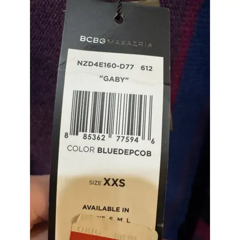 $218 BCBG BLUE DEPTH COMBO "GABY" SHAWL CARDIGAN SWEATER TOP Cashmere Angora Size XXS