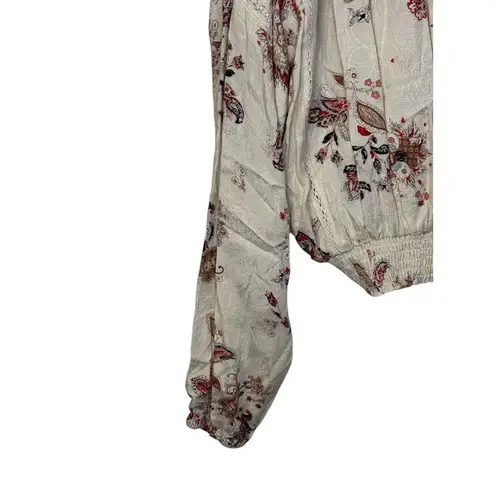 FATE. Women Top Self V-Neck Floral Peasant Pullover Dolman Long Sleeve Small