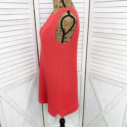 Spiegel Vintage Waffle Knit Sleeveless Tunic Sweater Coral Orange Medium