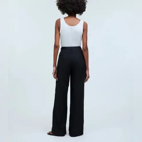 Madewell  Black The Petite Harlow Wide-Leg Pant in 100% Linen Size 2P