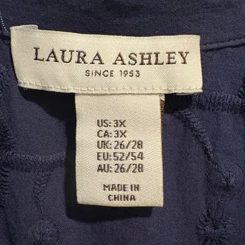 Laura Ashley Plus Size 3X Top Blouse 3D Embroidered Floral Boho Cottage Feminine