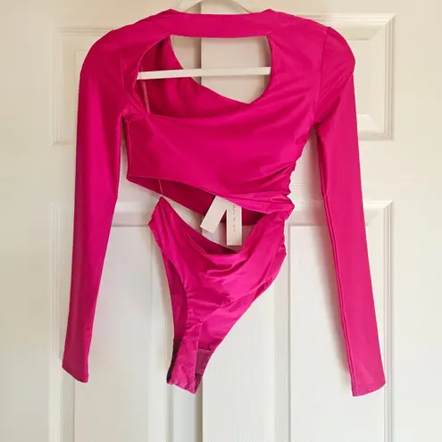 Fleur du Mal Asymmetric Wrap Bodysuit XS New with Tag Barbiecore Pink