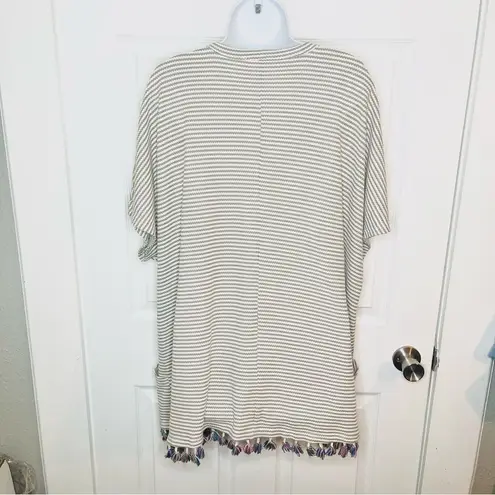 Main Strip Stripe Waffle Cardigan Tassel Hem Open M