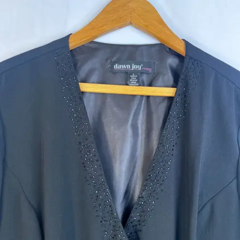 Dawn Joy Vneck Beaded Trim Dressy Cocktail Evening Jacket Flower Brooch SZ Large Black