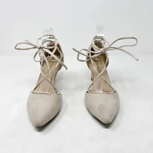 Chase and Chloe [] Nude Faux Suede Pointed Toe Lace Up Kitten Heels Size 9