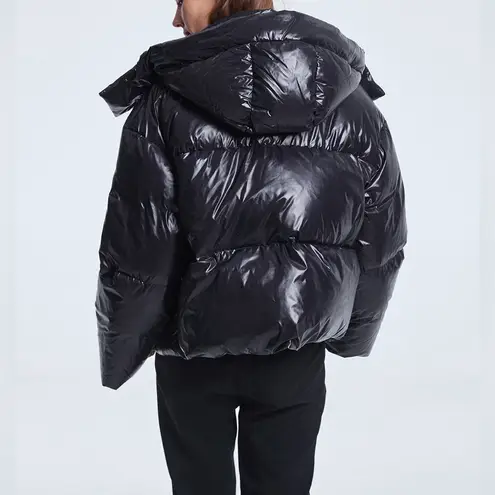 NWT Lattelier High Collar Cropped Hooded Puffer Jacket | Size: Medium Black