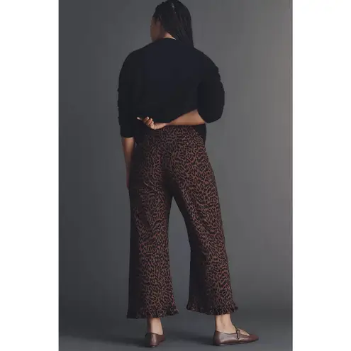 Maeve Anthropologie Colette Ruffle-Hem Crop Wide-Leg Pants 31 Leopard Pockets