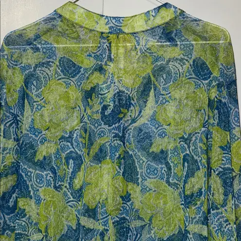 Ruby Road Sheer Button Down Top Shirt Paisley Floral Print Women’s XL Blue