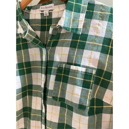 kim rogers  Christmas Plaid Button Down Shirt Size Large Green/Holiday/