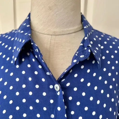 Grand and Green blue and white polka dot button down shirt Size L