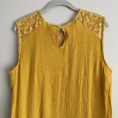 indigo. Rose Mustard Yellow Boho Crochet Lace Dress Size XL Gauzy Sleeveless