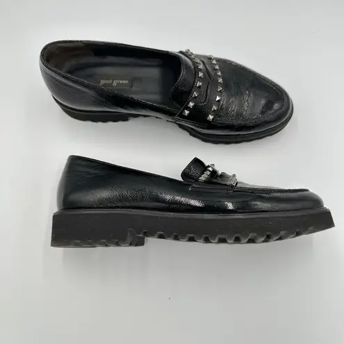 Paul Green Black Patent Leather Studded Loafers Platform Chunky Sole Size 8