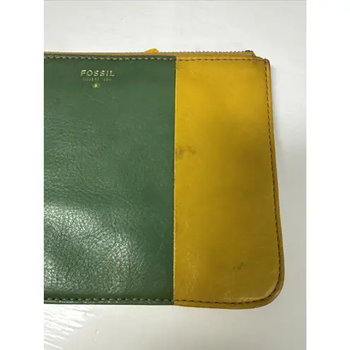 Fossil  Sydney Top Zip Leather Pouch Slim 7"x5" Wallet Coin Purse Yellow Green - Image 5