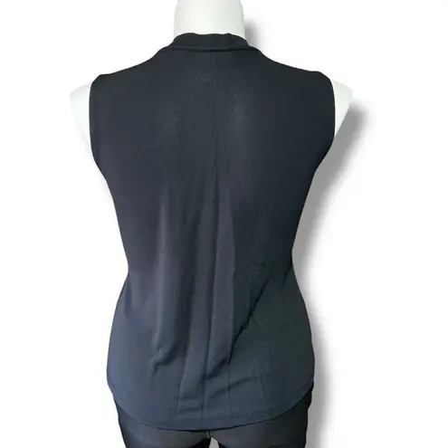 Apostrophe Vintage Womens Blouse Shirt Top Sleeveless Tie Collar Black Large