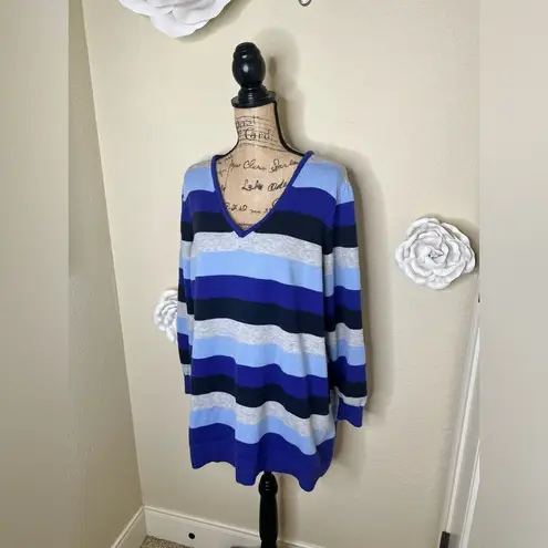 Lane Bryant NTM: V Neck Blue Multicolored Striped Tunic Style Sweater Size 22/24