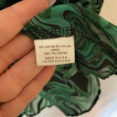 MISA Los Angeles Green Black Velvet V-neck Ruffle Blouse Women's size XS