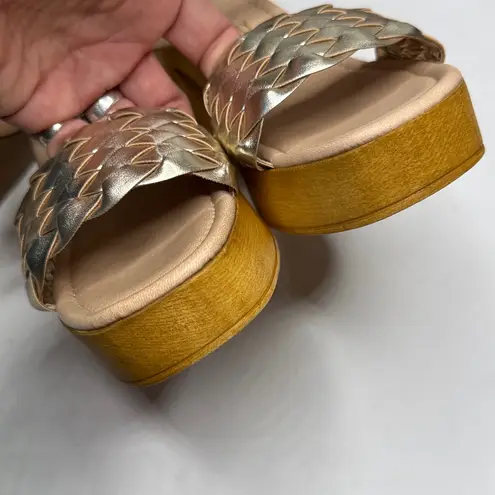 Seychelles Timber Gold Metallic Platform Wood Chunky Block Heel Sandal NEW