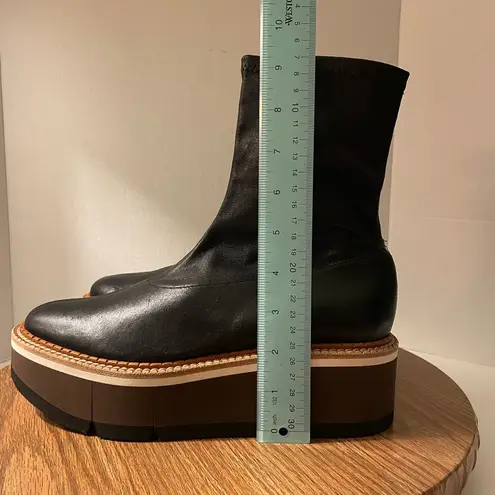 Robert Clergerie Britt Stretched Black Leather Rubber Wedged Boot Retro