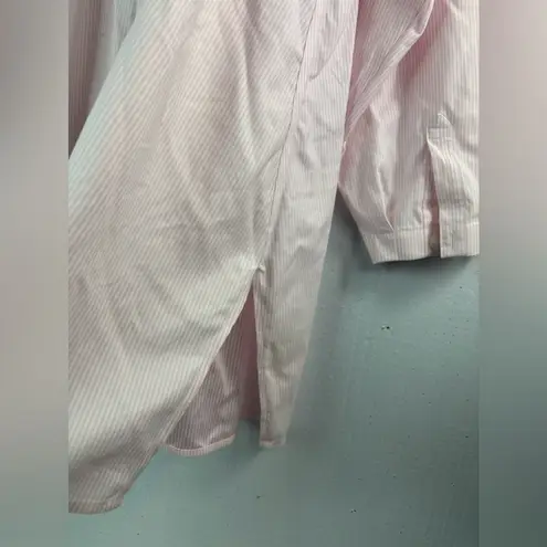 J. Jill XL Oversized Pink Pin Striped Summer Cotton Button Down Tunic Shirt