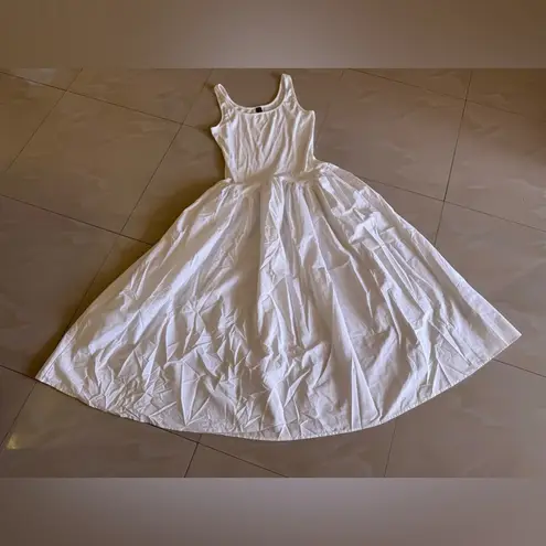 SheIn  Maxi Dress Womens  White  Sleeveless Cotton Polyester Stretch Wide Skirt L