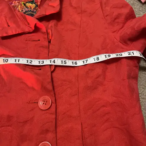 Desigual Long Trench Coat L Red Cotton Tapestry Baroque Fairy Artsy Renaissance