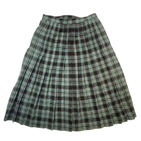 Pendleton Wool Plaid Skirt Vintage 100% Virgin Wool Green Black Belted XS kilt