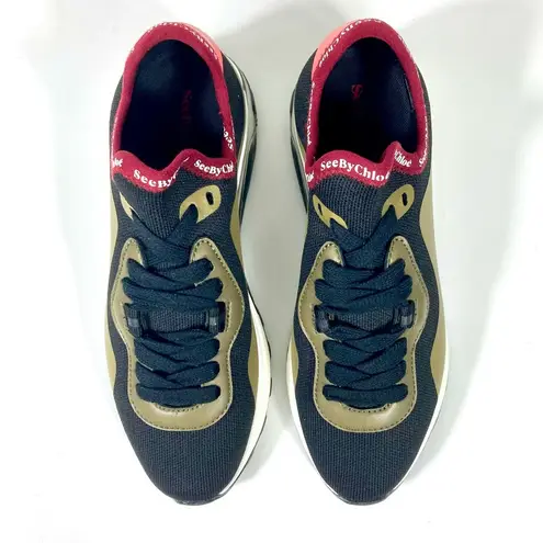 See By Chloe Brett Knitted Low Top Sneakers Black Green 37 NEW