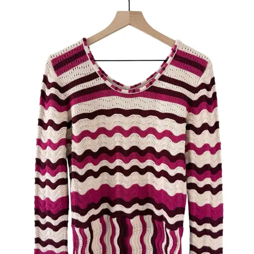 The Wolf Gang Anthropologie Lucid Knit Mini Dress Wavy Stripe Flared Sleeve Sz M Pink Size M