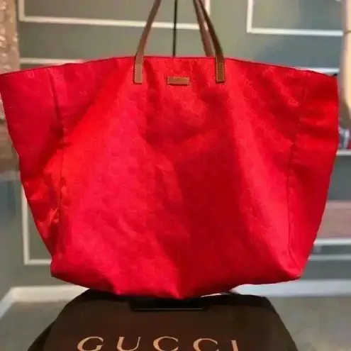 Gucci  GG pattern Large tote Duffle Bag Tote Bag Nylon Red