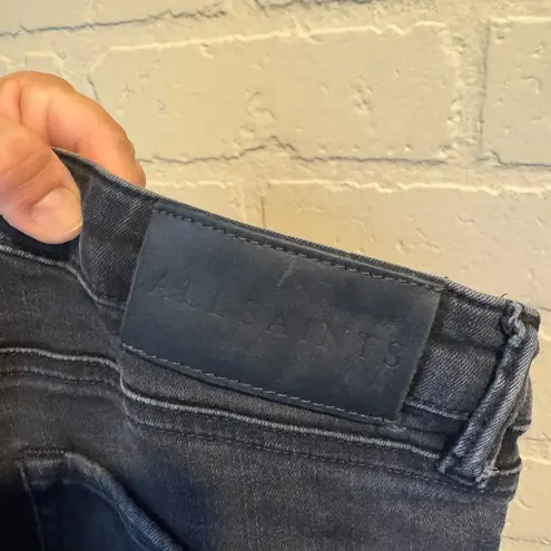 All Saints jeans black faded distressed skinny zipper ankles