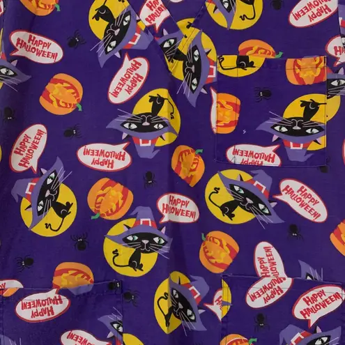 Just Love Halloween Cats Pumpkin Scrub Top 3 Pockets Med/Lrg