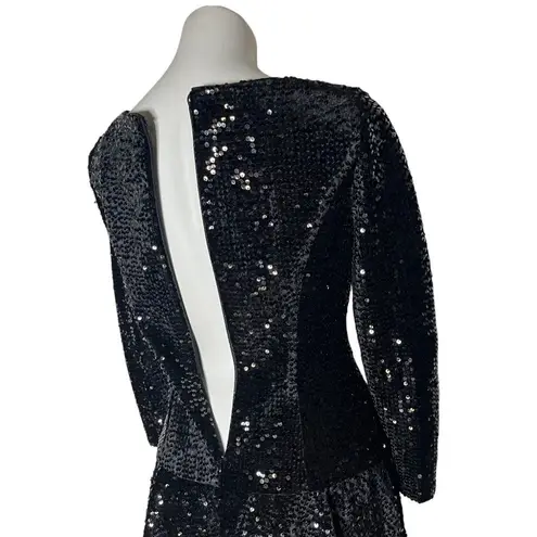 Eliza J Black Dress Skater Fit and Flare All Over Sequins Long Sleeves Size 4 P