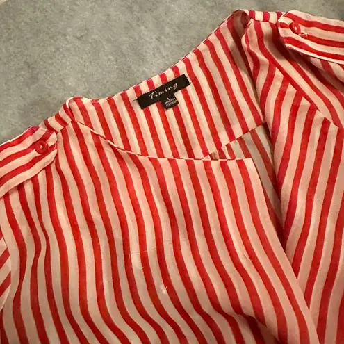 Timing  red white stripe sheer blouse size L