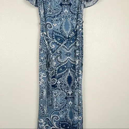 Eliza J cold shoulder paisley waist tie maxi dress blue 4