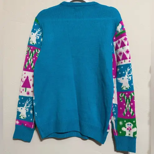 Party Sweater Dec. 25th Reindeer Trees Candy Canes Christmas Sweater (S) Blue