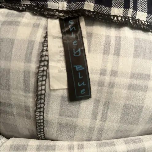 Ashley Blue Navy and White Checkered Pencil Skirt with kick back WORE 1 TIME! Black Size L