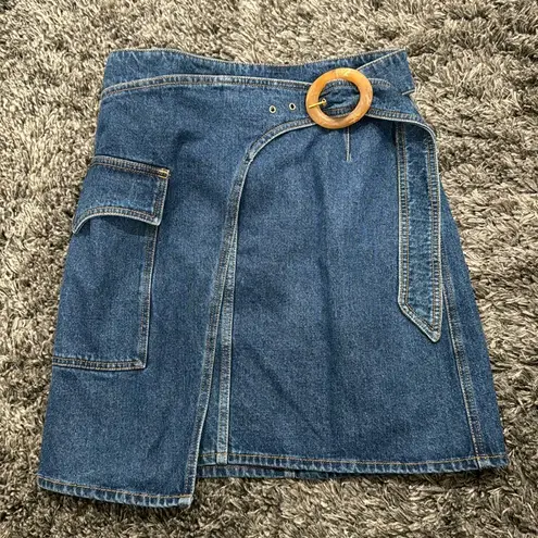 Nanushka Yeva Denim Wrap Skirt in Blue, Size L Blue Size L