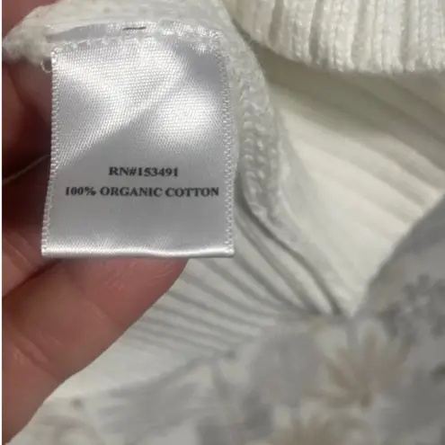 Hope & Henry Women's White Cable Knit Sweater Organic Cotton Button Shoulder L Size L