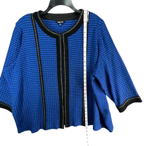 Misook Cardigan Sweater Womens 2X Royal Blue Knit Textured Chain Trim Old Money